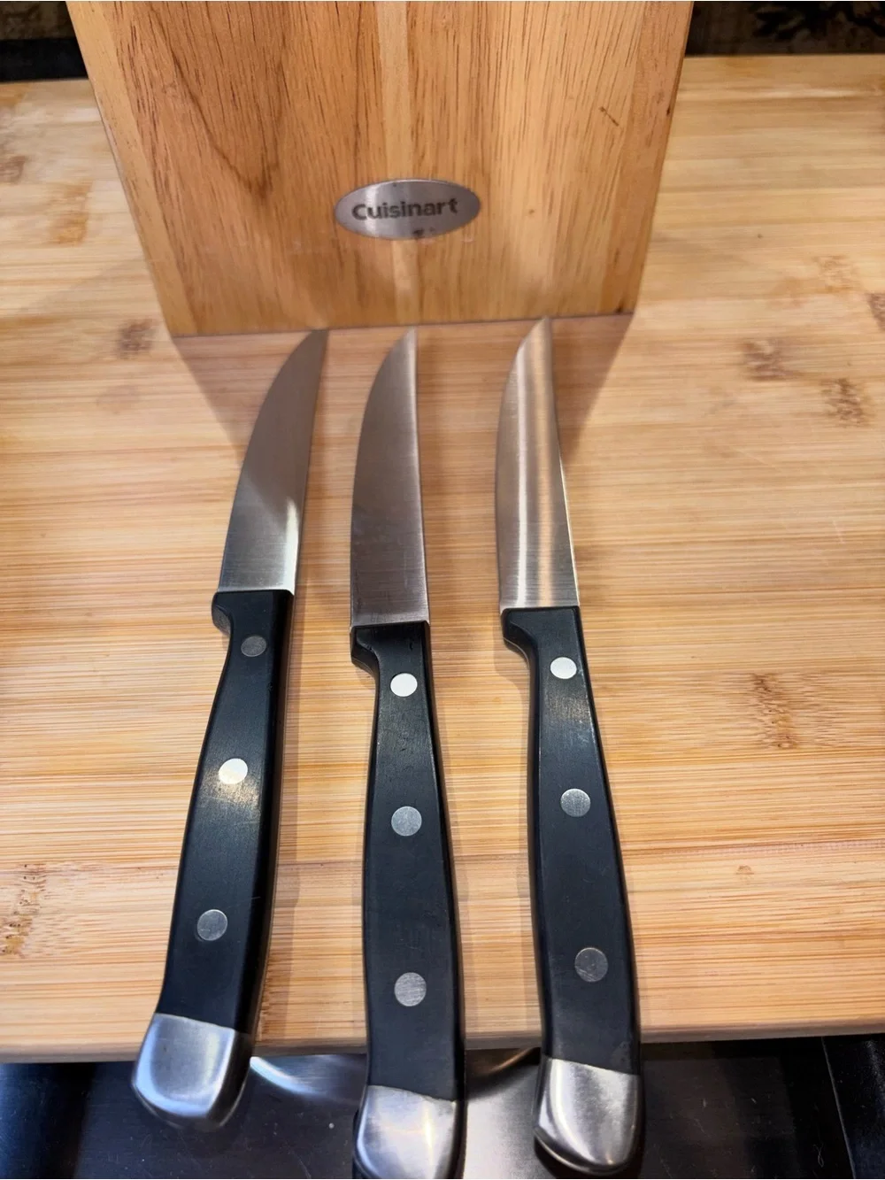 Cuisinart Black Handle Steak Knife Set in Wooden Block